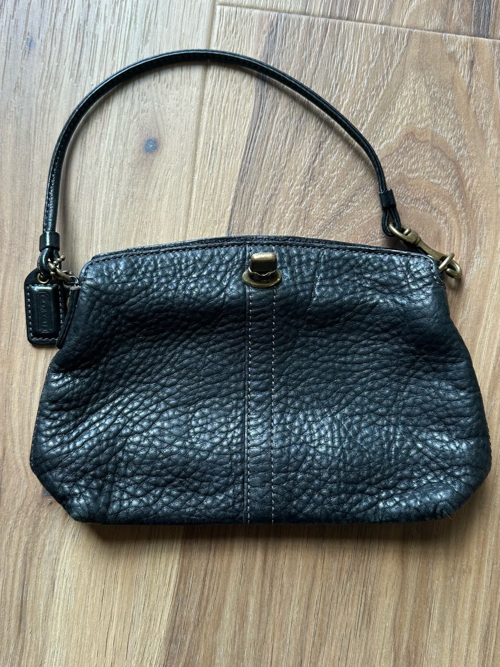 Coach Black Pebbled Leather Mini Wristlet